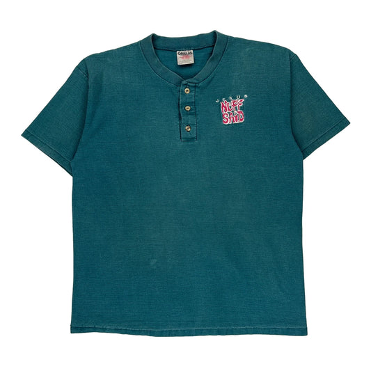 Jesus Nuff Said Oneita Graphic Henley Polo Shirt - XL Green Cotton