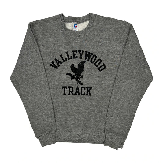 Made In USA Russell Athletic Valleywood Track Sweatshirt - Small Grey Cotton Blend