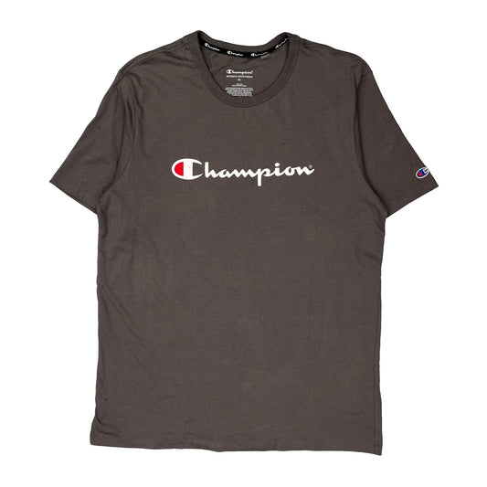 Champion Spellout T-Shirt - XL Brown Cotton