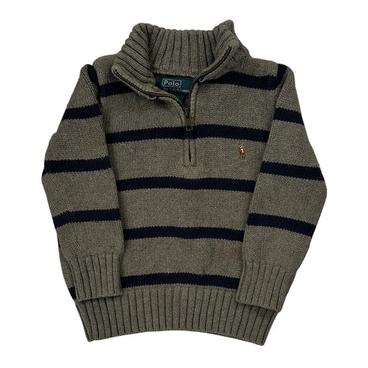 Age 2 Polo By Ralph Lauren Striped 1/4 Zip - 2XS Grey Cotton