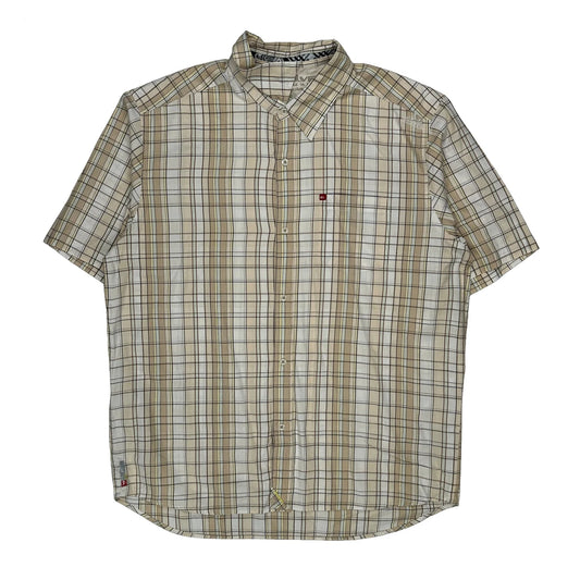 Quiksilver Checked Short Sleeve Shirt - Large Beige Cotton