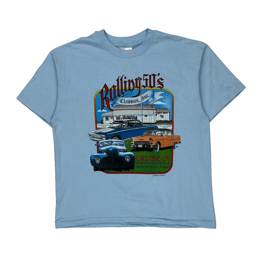 Rolling 50'S Classics, Inc. Hanes Single Stitch T-Shirt - Large Blue Cotton Blend