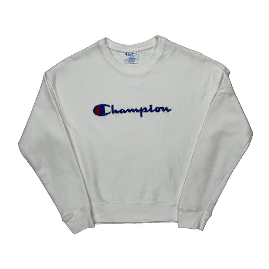 Vintage Reverse Weave Champion Spellout Sweatshirt - Small White Cotton