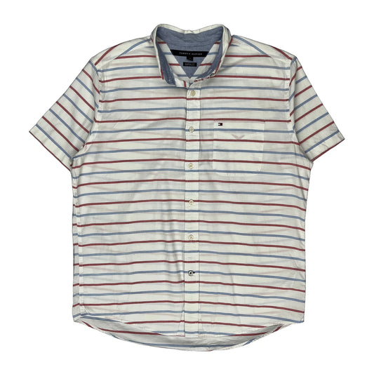 Vintage Tommy Hilfiger Striped Short Sleeve Shirt - Large White Cotton