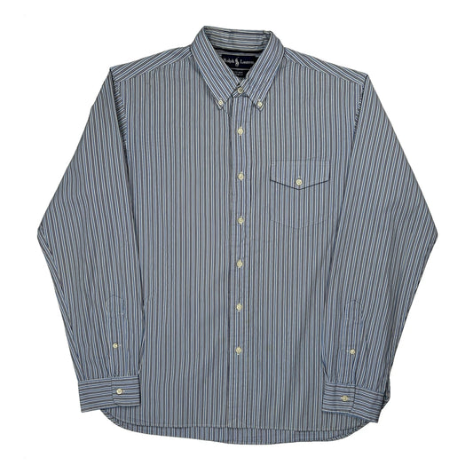 Bleecker Custom Fit Ralph Lauren Striped Shirt - Large Blue Cotton