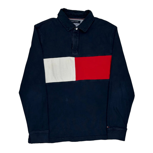 Tommy Hilfiger Striped Rugby Shirt - Small Navy Cotton