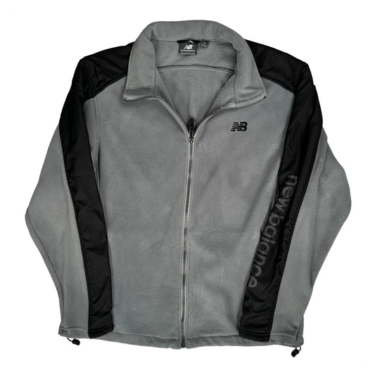 Vintage New Balance Spellout Fleece Jacket - Large Grey Polyester