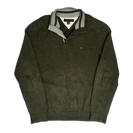 Tommy Hilfiger Striped Jumper - Large Green Cotton Blend