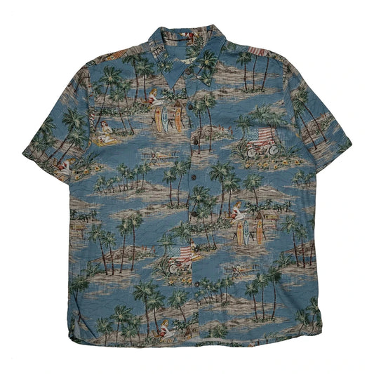Vintage Batik Bay Hawaiian Shirt - Large Blue Viscose