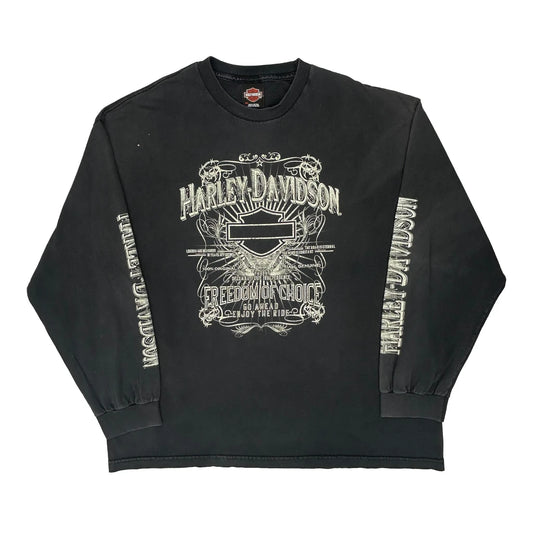 Red Rock Harley Davidson Graphic Long Sleeve T-Shirt - 2XL Black Cotton