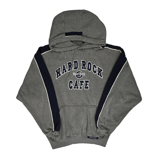 Hard Rock Cafe Spellout Hoodie - Small Grey Cotton Blend