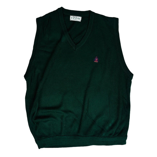 80S Izod V-Neck Sweater Vest - XL Green Knitted