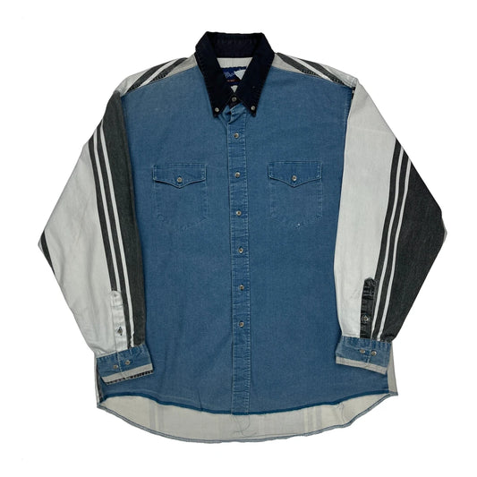 Wrangler Striped Denim Shirt - XL Blue Cotton