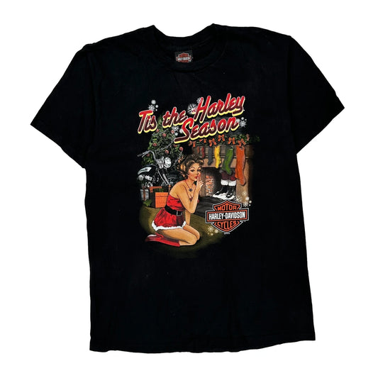 Harley Davidson Christmas T-Shirt - Large Black Cotton
