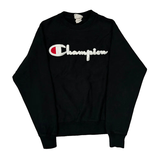 Reverse Weave Champion Spellout Sweatshirt - Small Black Cotton