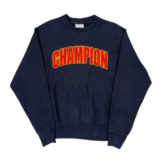 Reverse Weave Champion Spellout Sweatshirt - Medium Navy Cotton