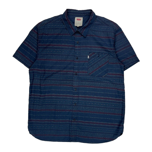 Levis Striped Short Sleeve Shirt - Large Blue Cotton