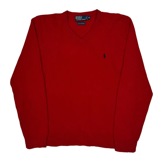 Vintage Polo By Ralph Lauren Lambswool Chunky Knit Jumper - XL Red Wool