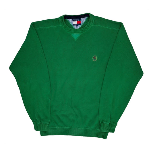 90S Tommy Hilfiger Chunky Knit Jumper - Large Green Cotton
