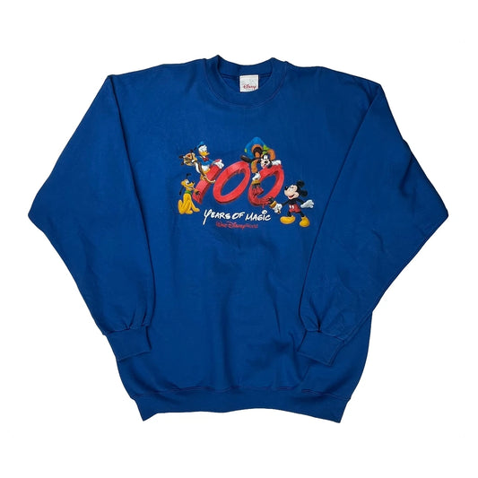 100 Years Of Magic Disney Graphic Long Sleeve T-Shirt - XL Blue Cotton