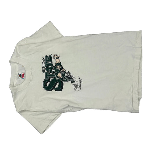 Michigan State Fruit Of The Loom Single Stitch T-Shirt - Small White Cotton