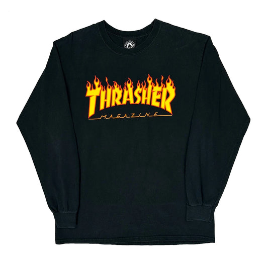 Skateboarding Thrasher Graphic Long Sleeve T-Shirt - Medium Black Cotton