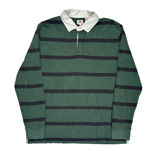 Levis Striped Rugby Shirt - XL Green Cotton