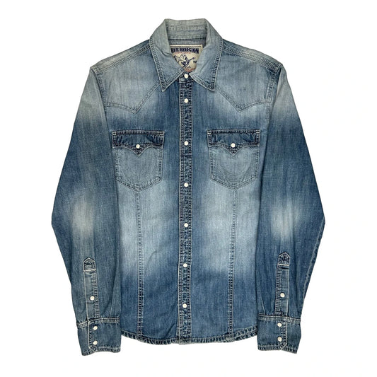 True Religion Pearl Snap Denim Shirt - Large Light Wash Denim