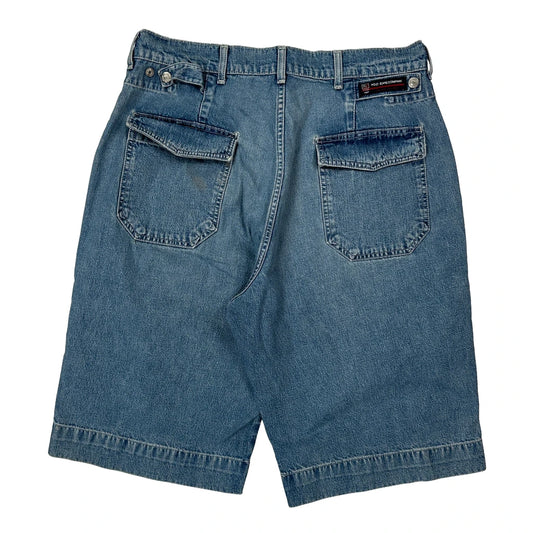 Vintage Polo By Ralph Lauren Cargo Denim Shorts - 32W 13L Blue Denim