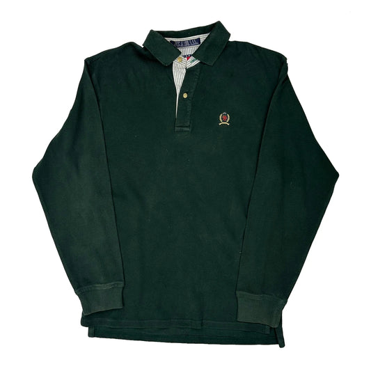 Tommy Hilfiger Long Sleeve Polo Shirt - Large Green Cotton