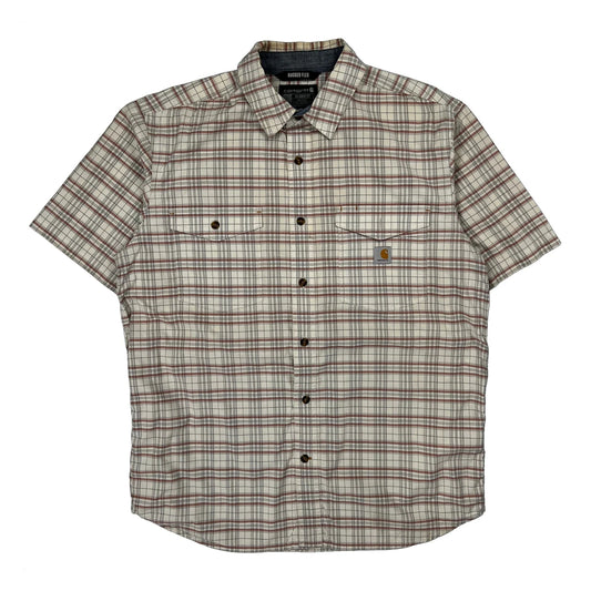 Carhartt Checked Short Sleeve Shirt - Large Cream Cotton