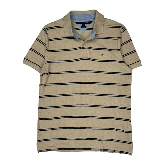 Tommy Hilfiger Striped Polo Shirt - Large Beige Cotton