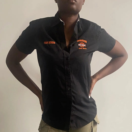 Vintage black Apache Junction Harley Davidson Short Sleeve Shirt - womens medium