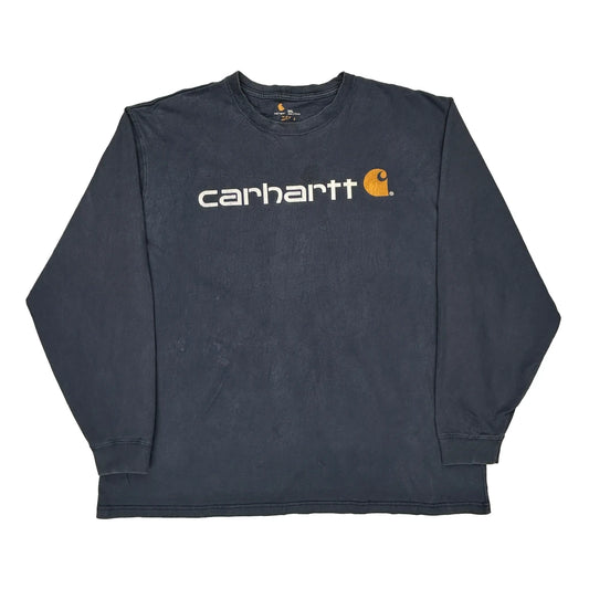 Carhartt Spellout Long Sleeve T-Shirt - 2XL Navy Cotton