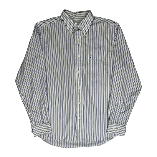 Nautica Striped Shirt - Large White Cotton