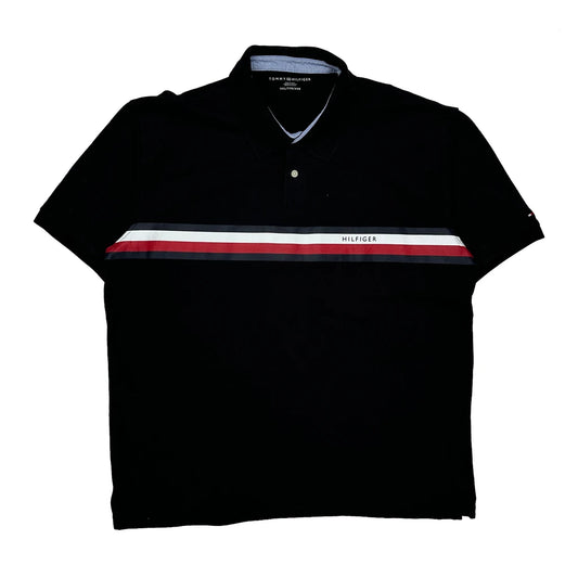 Vintage Tommy Hilfiger Striped Polo Shirt - 2XL Black Cotton