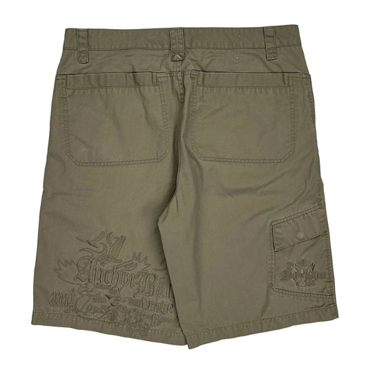 Anchor Blue Baggy Embroidered Cargo Shorts - 36W 11L Khaki Polyester Blend