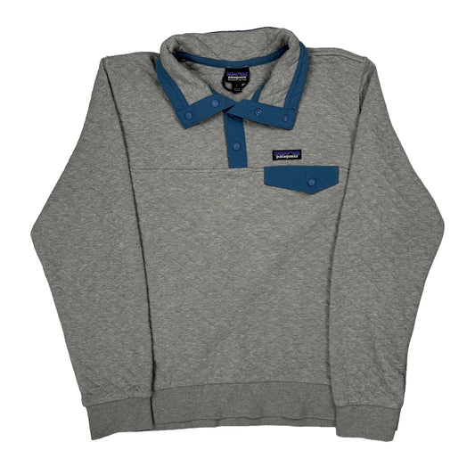 Patagonia Quilted T Snap Fleece - Large Grey Cotton