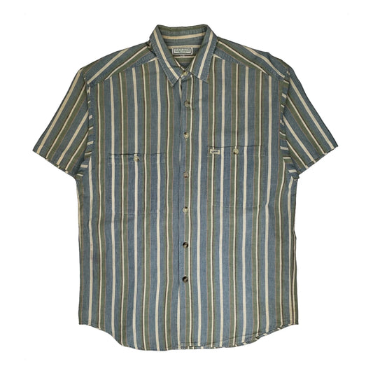 Vintage Guess Striped Short Sleeve Shirt - Large Blue Cotton