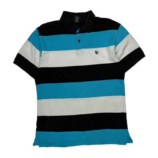 Vintage Southpole Striped Polo Shirt - XL Blue Cotton