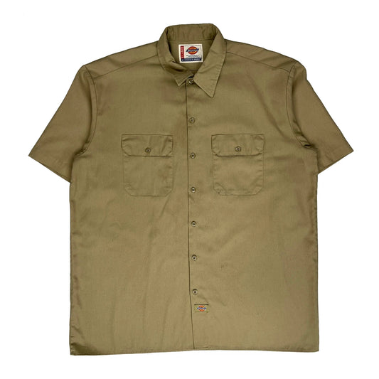 Vintage Dickies Short Sleeve Shirt - XL Khaki Polyester Blend