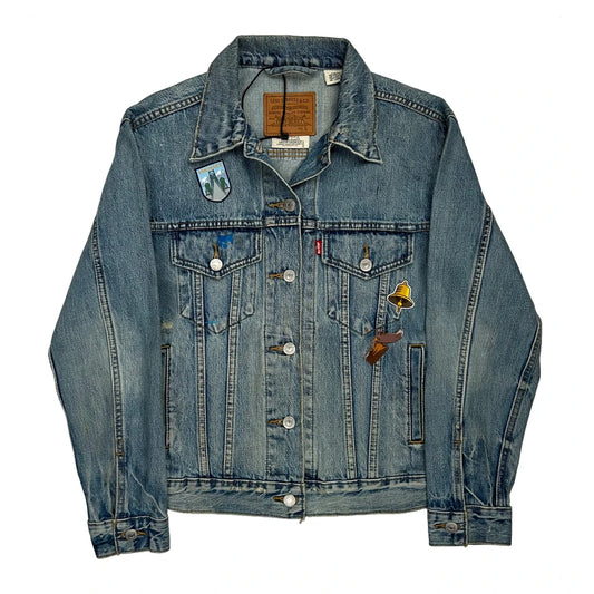 Patchwork Levis Graphic Denim Jacket - Small Blue Denim