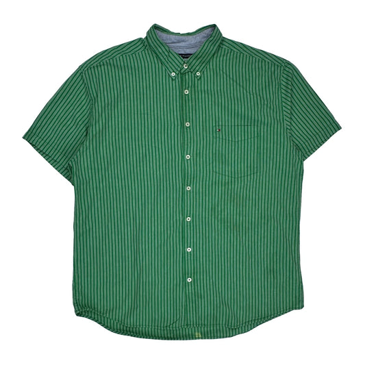 Tommy Hilfiger Striped Short Sleeve Shirt - 2XL Green Cotton