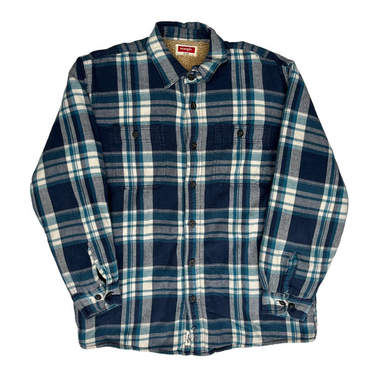 Wrangler Checked Overshirt - Large Blue Cotton