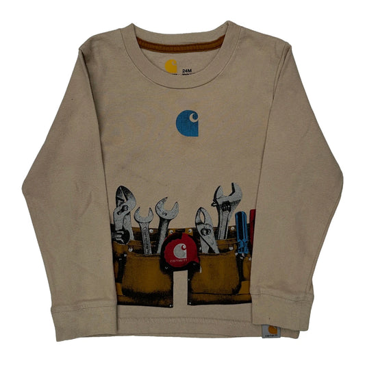 Age 24 Months Carhartt Graphic Long Sleeve T-Shirt - 2XS Beige Cotton