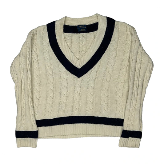 Polo By Ralph Lauren Striped Jumper - Medium Cream Cotton