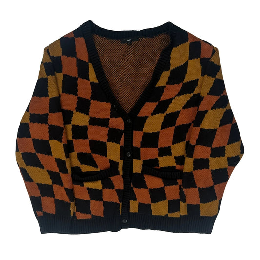Vans Checked Cardigan - Medium Orange Knitted