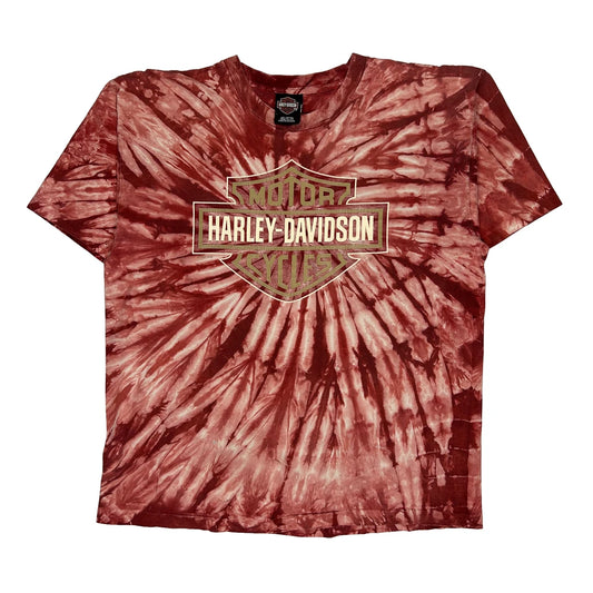 Texas Harley Davidson Tie-Dye T-Shirt - Large Burgundy Cotton