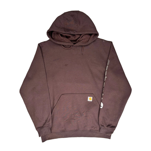 Carhartt Spellout Hoodie - Large Brown Cotton Blend