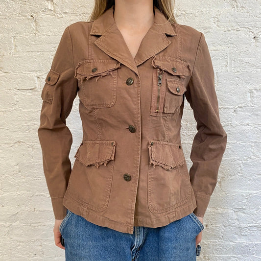 Vintage beige Maps Girl Jacket - womens medium